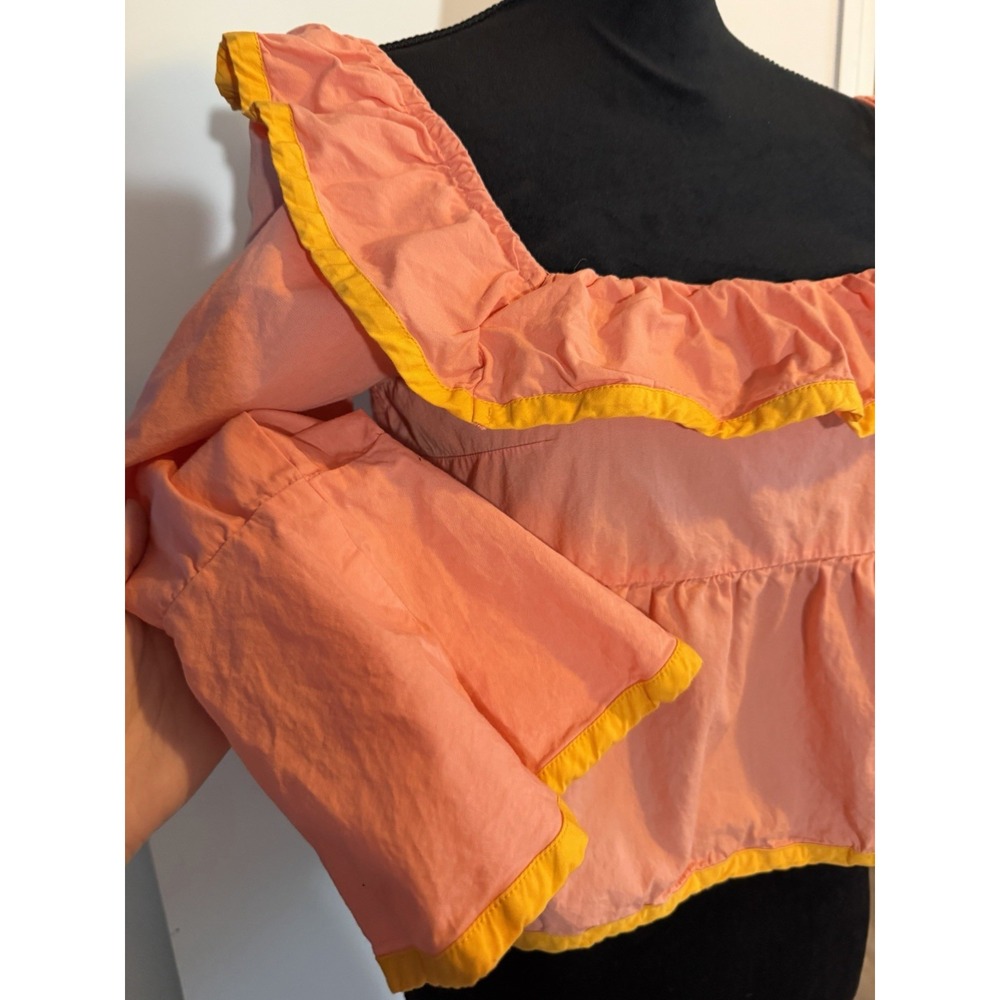 Maeve by Anthropologie Pink Ruffle Square Neck Tie Back 3/4 Sleeve Blouse S - Picture 6 of 11